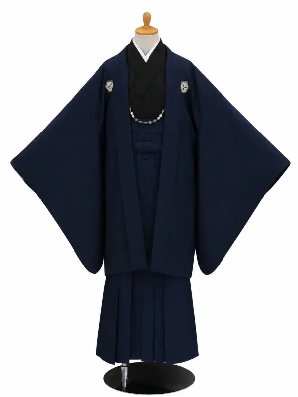 小学生卒業式かんたん袴(男の子)ママも安心　0033刺繍紋入り/紺×紺袴