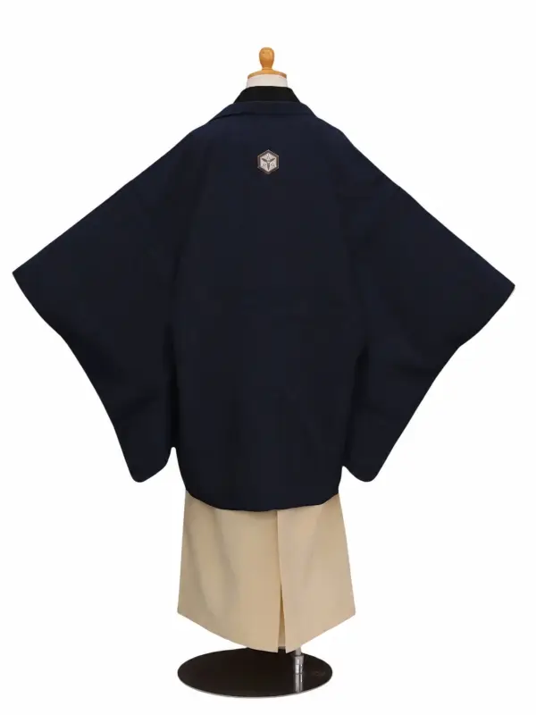 小学生卒業式かんたん袴(男の子)ママも安心　0034刺繍紋入り/紺×クリーム袴