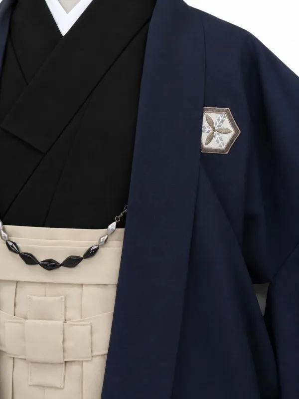 小学生卒業式かんたん袴(男の子)ママも安心　0035刺繍紋入り/紺×クリーム袴