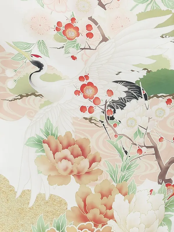 【ママも安心　小卒女児袴かんたん着付け】本格柄付け　流水に桜　花菖蒲・白×えんじ