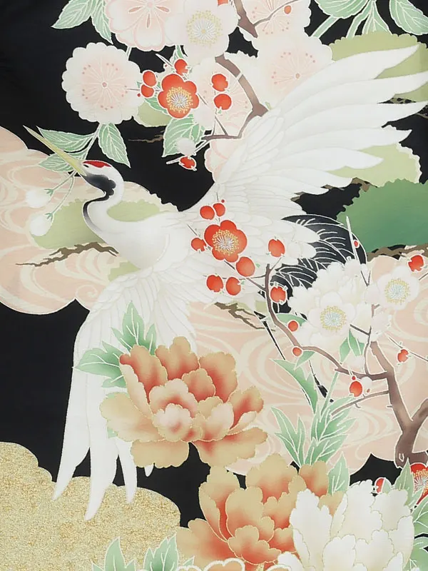 【ママも安心　小卒女児袴かんたん着付け】本格柄付け　流水に桜　花菖蒲・黒×紫