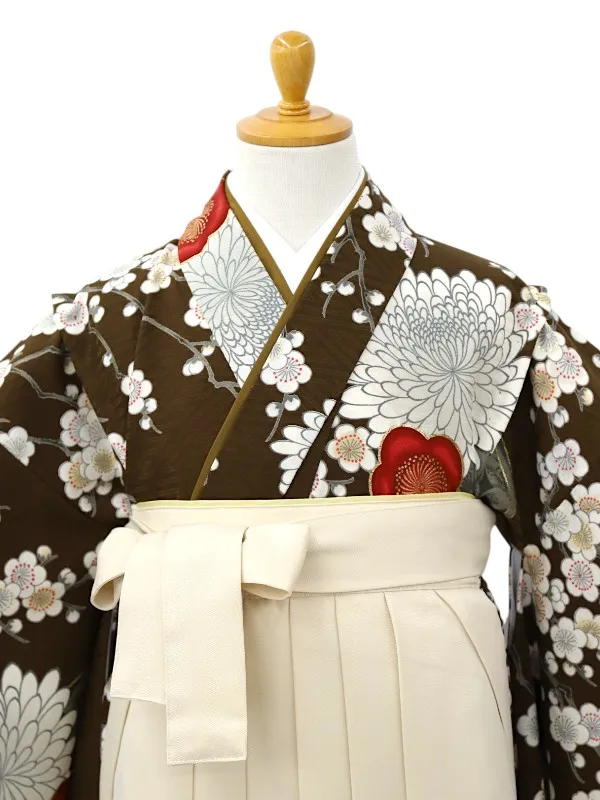 【ママも安心　小卒女児袴かんたん着付け】梅に菊×オフホワイト