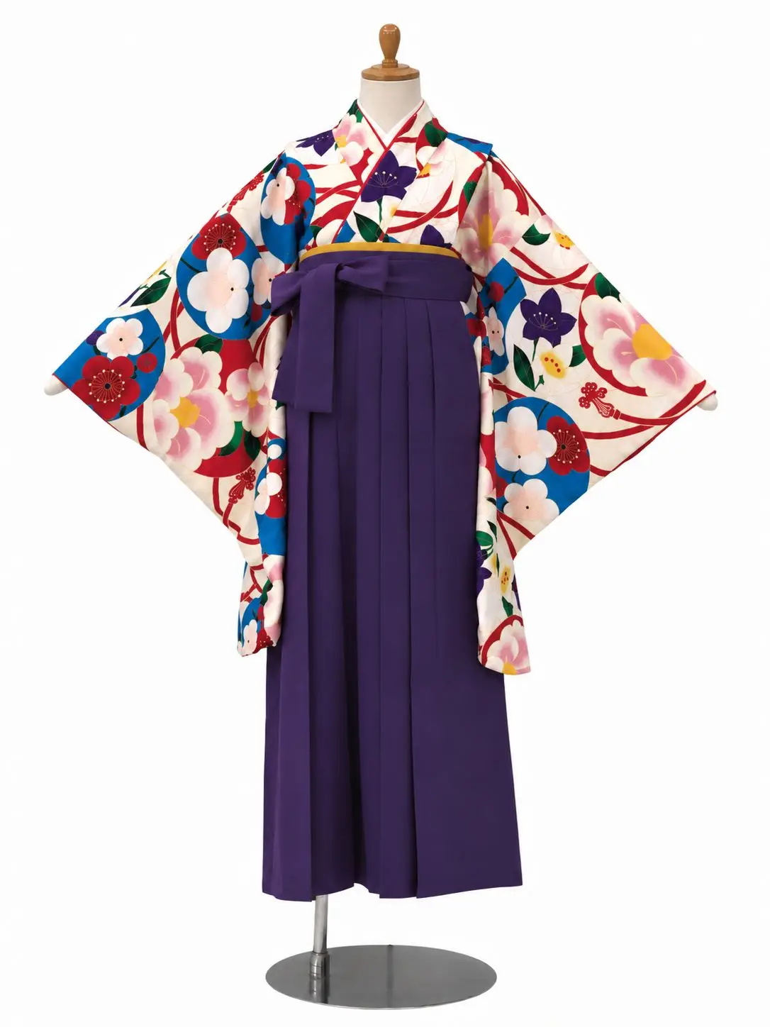 小学生卒業式かんたん袴(女の子)ママも安心　華丸紋・オフピンク×紫