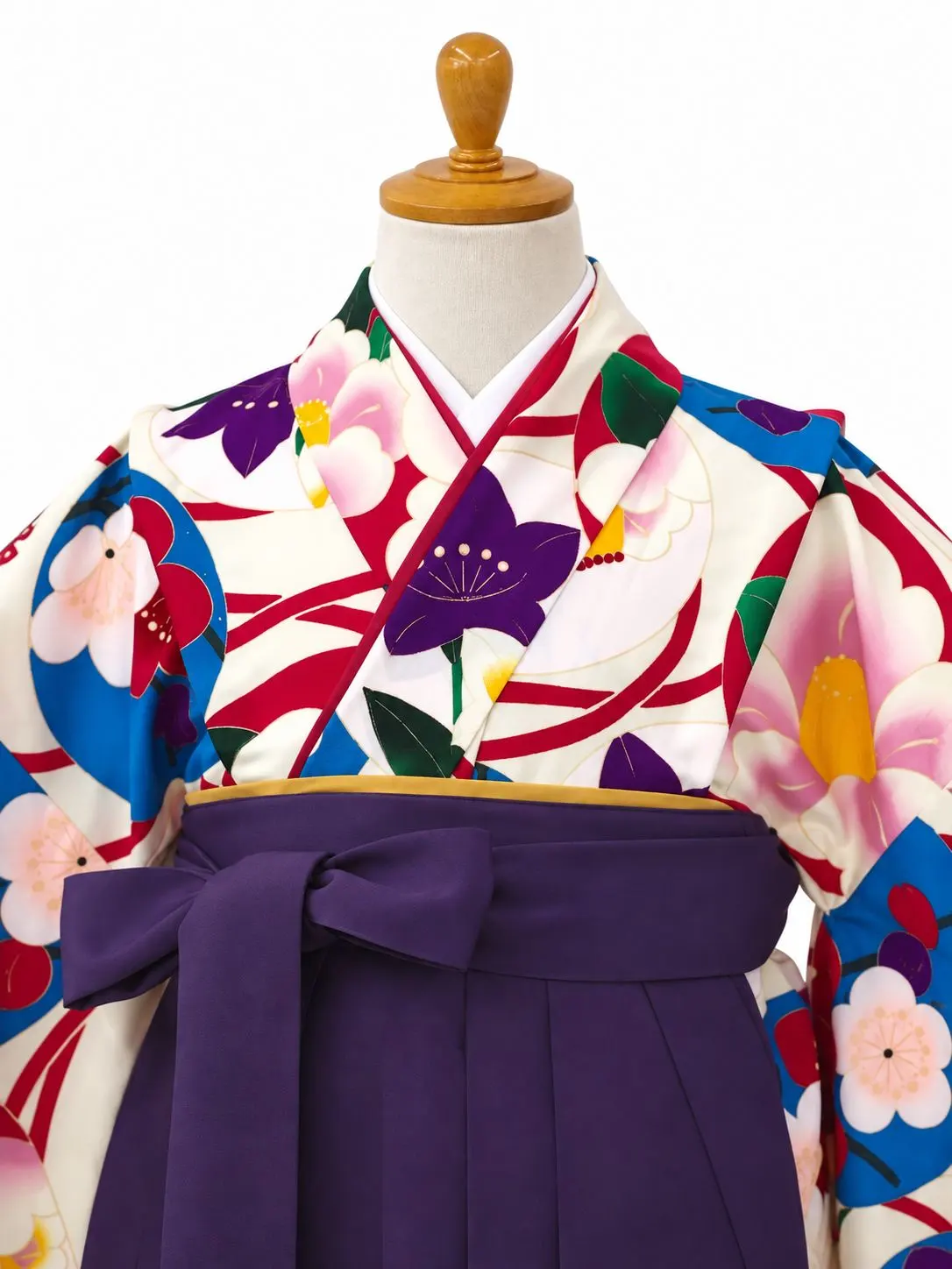 小学生卒業式かんたん袴(女の子)ママも安心　華丸紋・オフピンク×紫