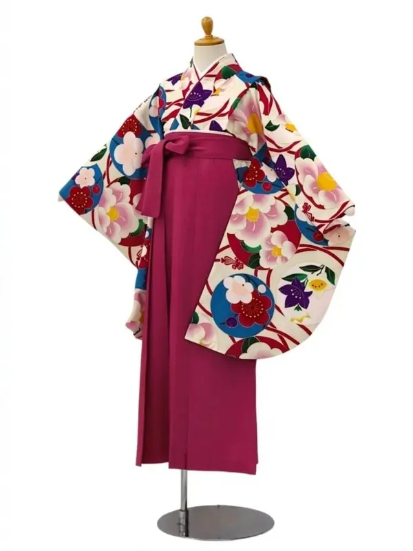 【ママも安心　小卒女児袴かんたん着付け】華丸紋・オフピンク×ピンク