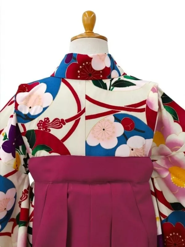 【ママも安心　小卒女児袴かんたん着付け】華丸紋・オフピンク×ピンク