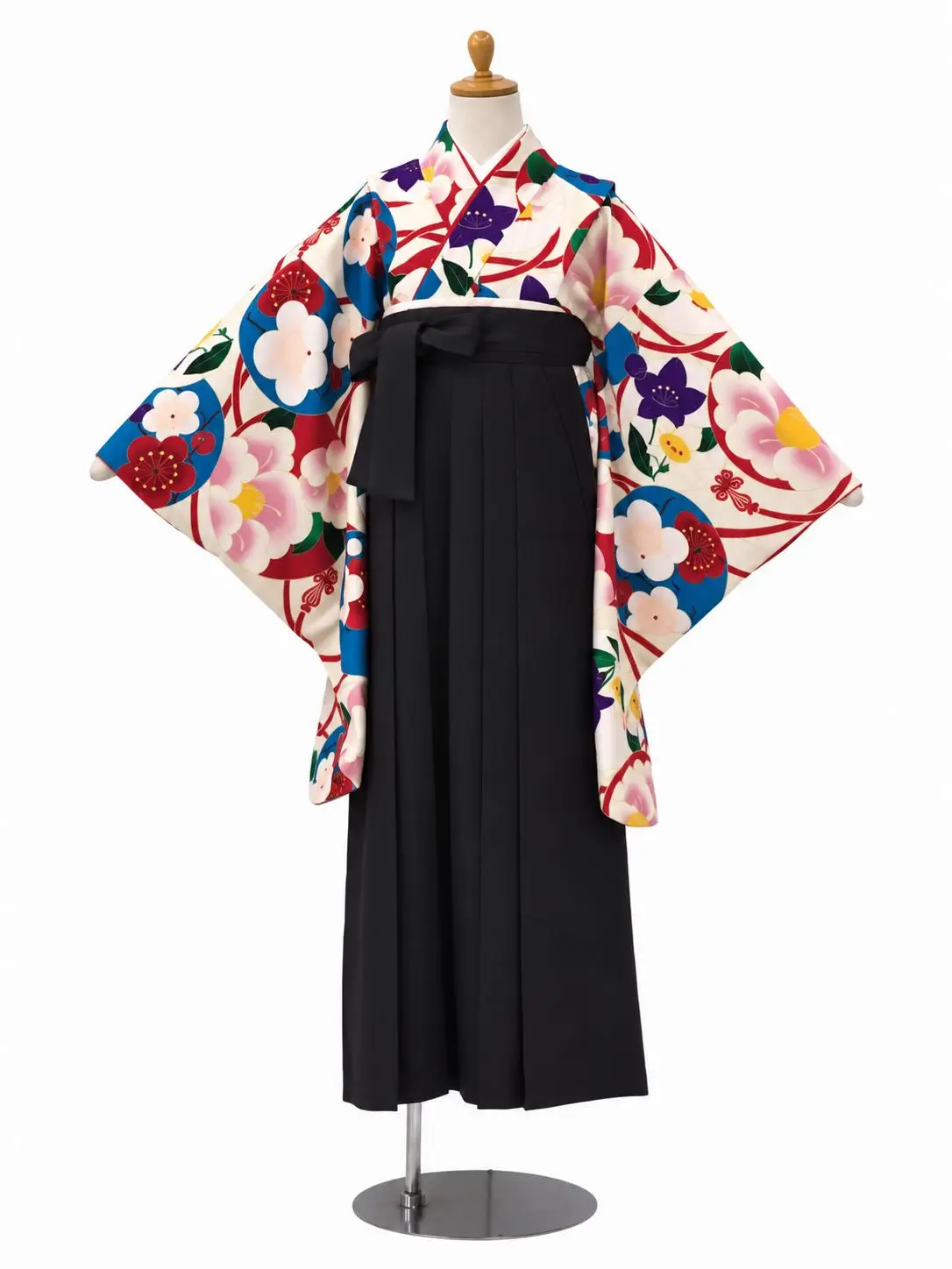 小学生卒業式かんたん袴(女の子)ママも安心　華丸紋・オフピンク×黒