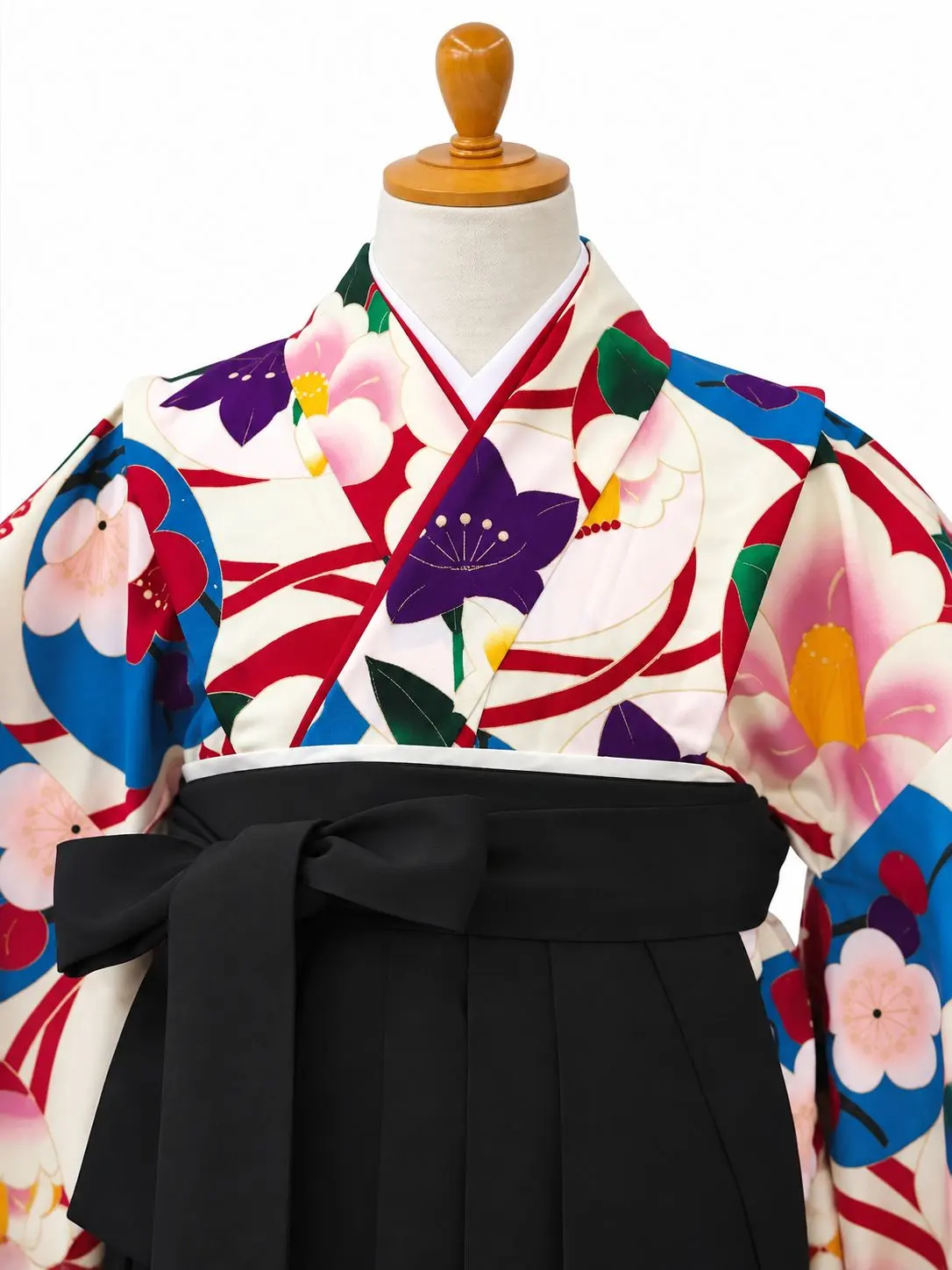 小学生卒業式かんたん袴(女の子)ママも安心　華丸紋・オフピンク×黒