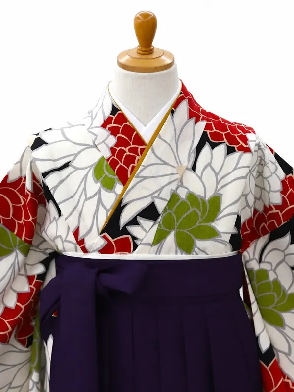 小学生卒業式かんたん袴(女の子)ママも安心　ダリア・黒×紫