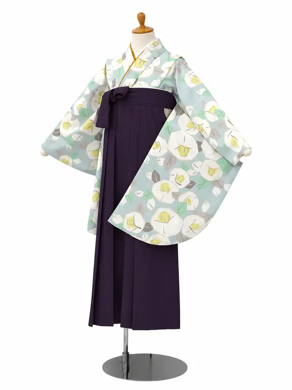 小学生卒業式かんたん袴(女の子)ママも安心　りんご椿・水色×紫