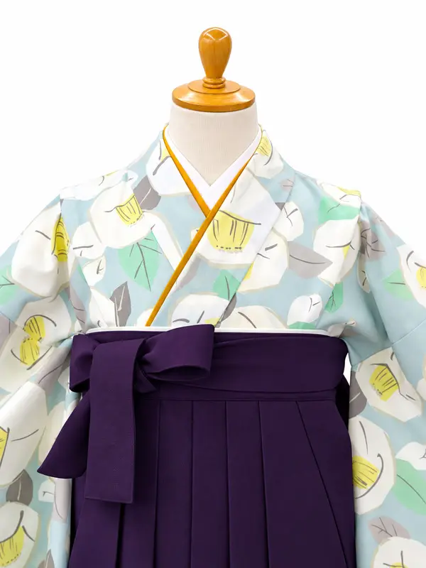 小学生卒業式かんたん袴(女の子)ママも安心　りんご椿・水色×紫