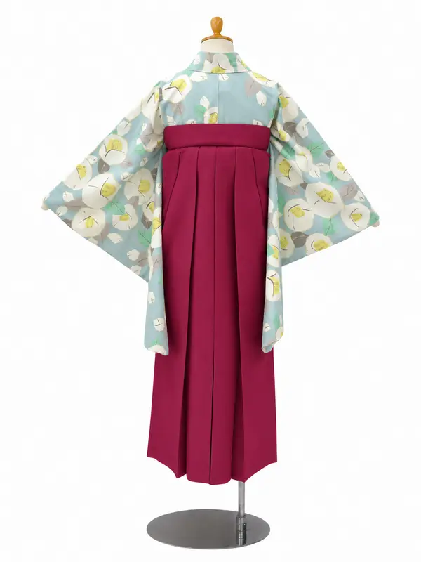 小学生卒業式かんたん袴(女の子)ママも安心　りんご椿・水色×ピンク