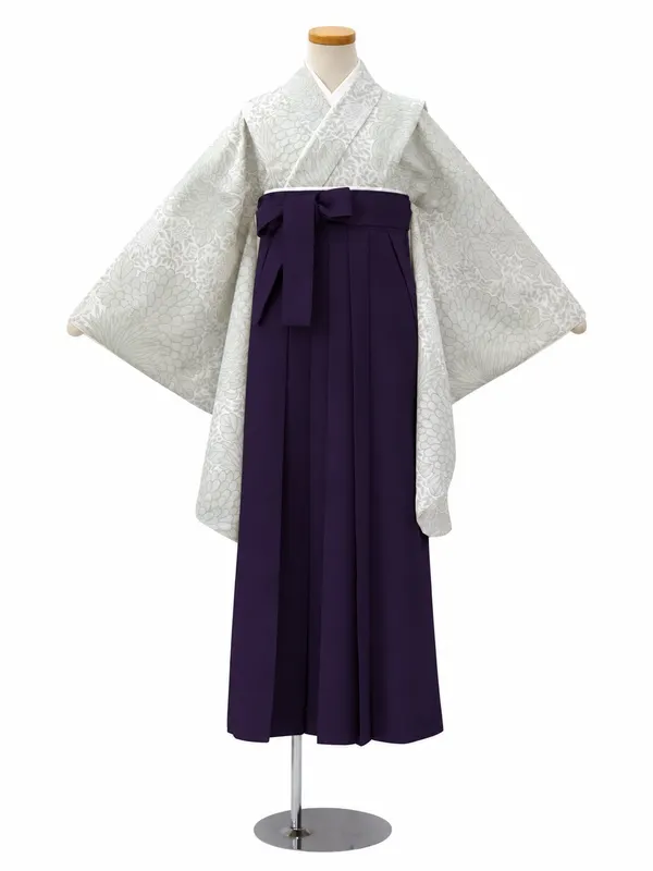 小学生卒業式かんたん袴(女の子)ママも安心　糸目菊・グレー×紫