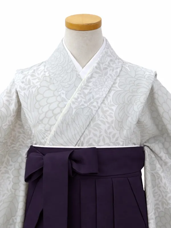 小学生卒業式かんたん袴(女の子)ママも安心　糸目菊・グレー×紫
