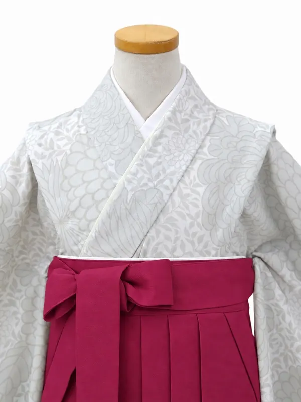 小学生卒業式かんたん袴(女の子)ママも安心　糸目菊・グレー×ピンク