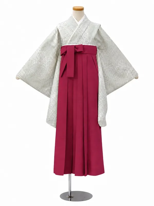 小学生卒業式かんたん袴(女の子)ママも安心　糸目菊・グレー×ピンク