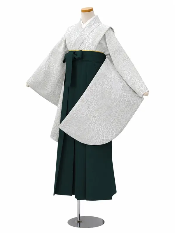 小学生卒業式かんたん袴(女の子)ママも安心　糸目菊・グレー×緑