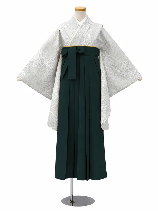 小学生卒業式かんたん袴(女の子)ママも安心　糸目菊・グレー×緑