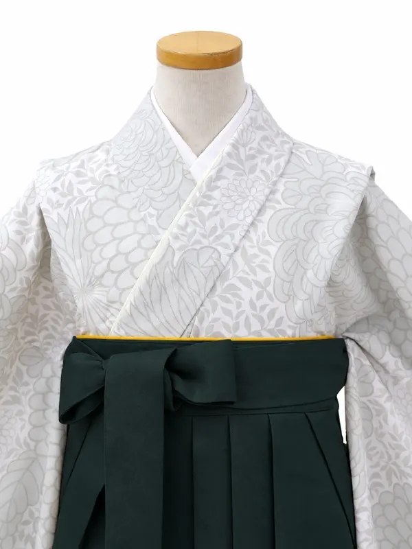 小学生卒業式かんたん袴(女の子)ママも安心　糸目菊・グレー×緑