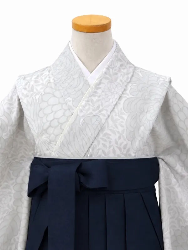 小学生卒業式かんたん袴(女の子)ママも安心　糸目菊・グレー×紺