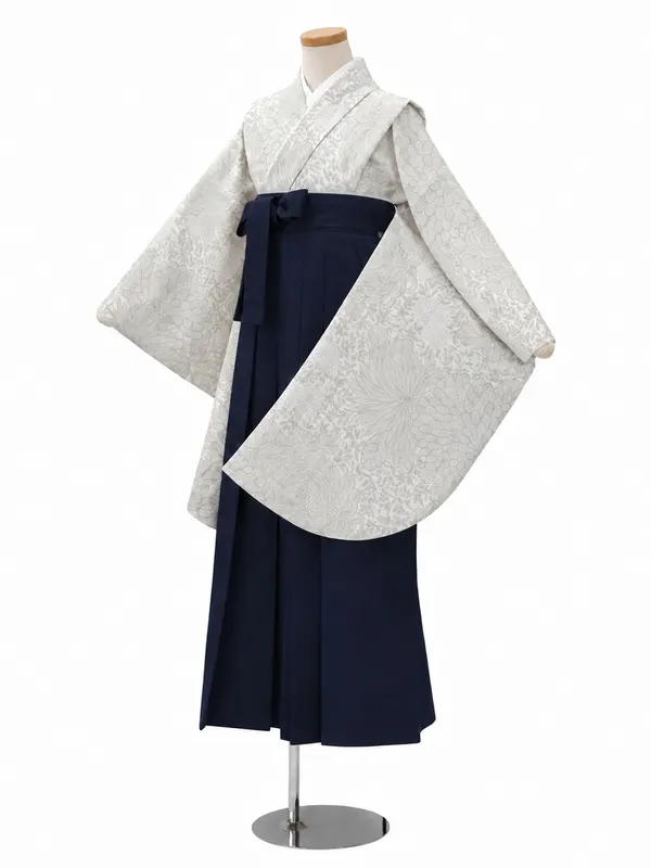 小学生卒業式かんたん袴(女の子)ママも安心　糸目菊・グレー×紺