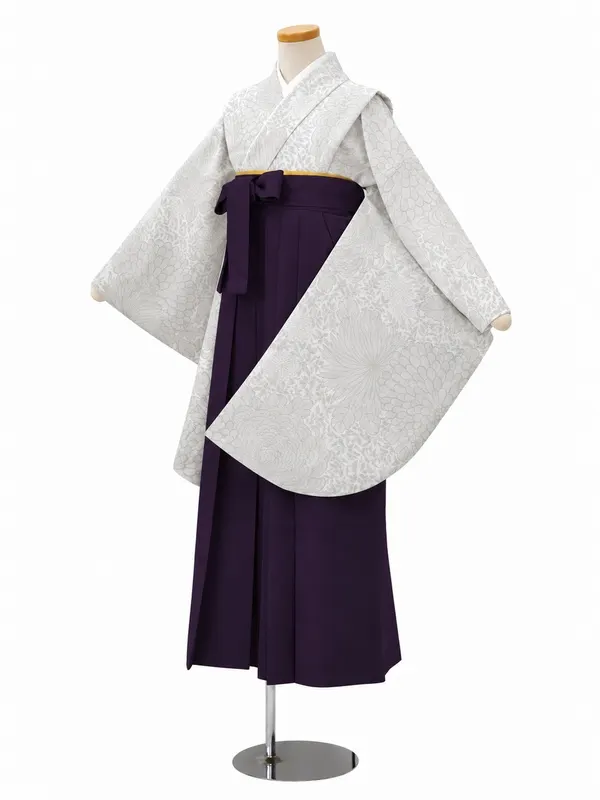 小学生卒業式かんたん袴(女の子)ママも安心　糸目菊・グレー×紫