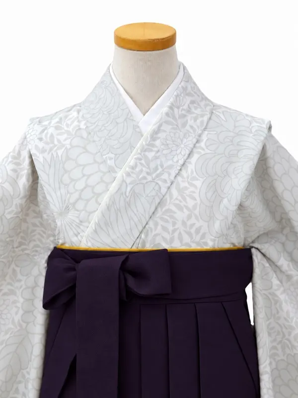 小学生卒業式かんたん袴(女の子)ママも安心　糸目菊・グレー×紫