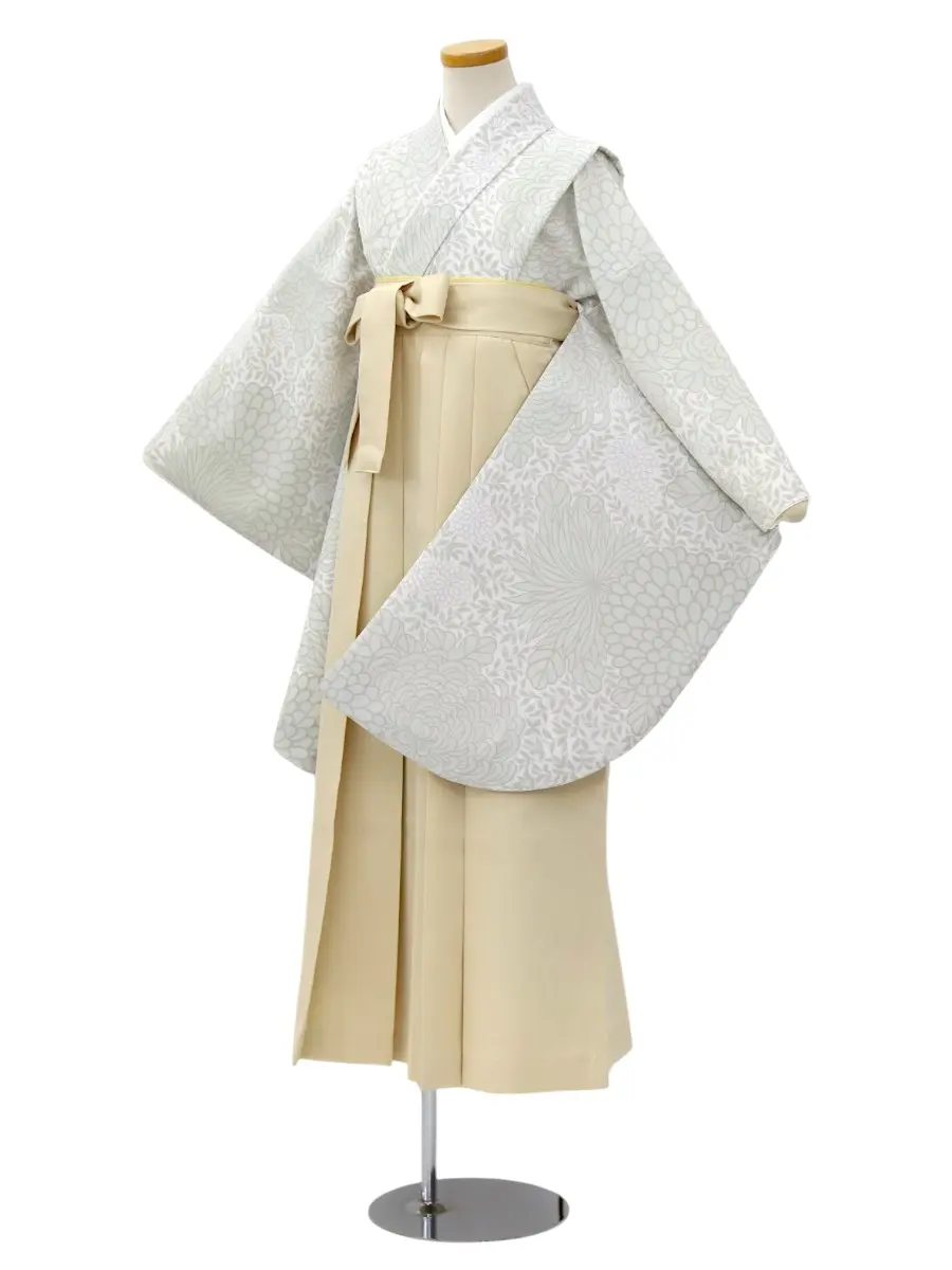 【ママも安心　小卒女児袴かんたん着付け】糸目菊・グレー×オフホワイト
