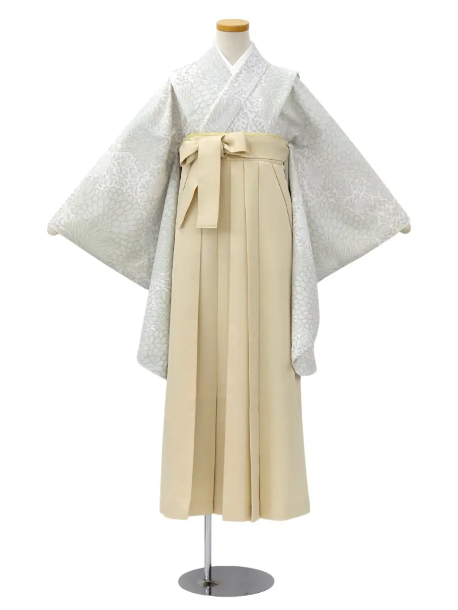 【ママも安心　小卒女児袴かんたん着付け】糸目菊・グレー×オフホワイト