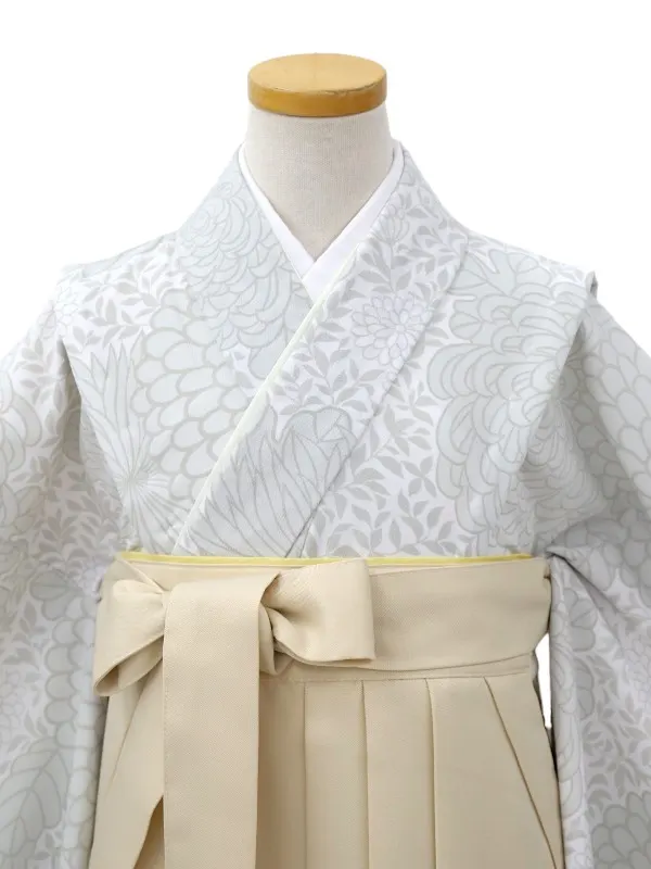 【ママも安心　小卒女児袴かんたん着付け】糸目菊・グレー×オフホワイト