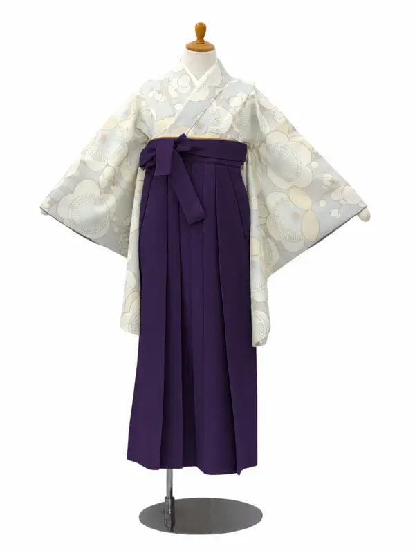 小学生卒業式かんたん袴(女の子)ママも安心　糸目菊・グレー×紫