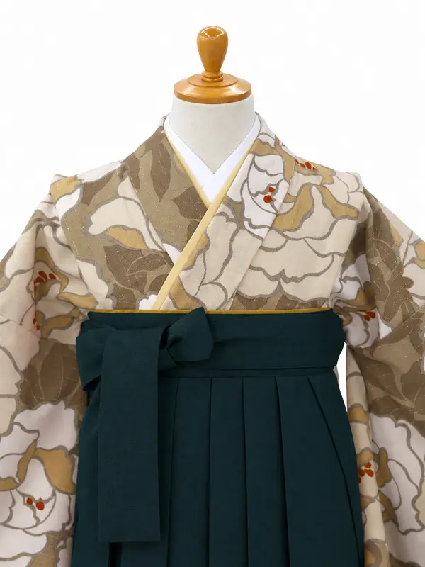 小学生卒業式かんたん袴(女の子)ママも安心　バラ・カフェオレ×緑