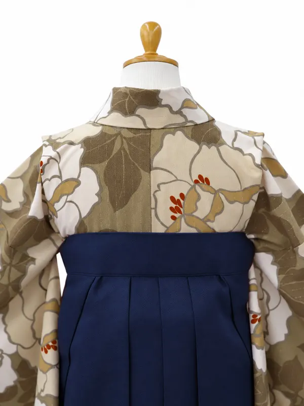小学生卒業式かんたん袴(女の子)ママも安心　バラ・カフェオレ×紺