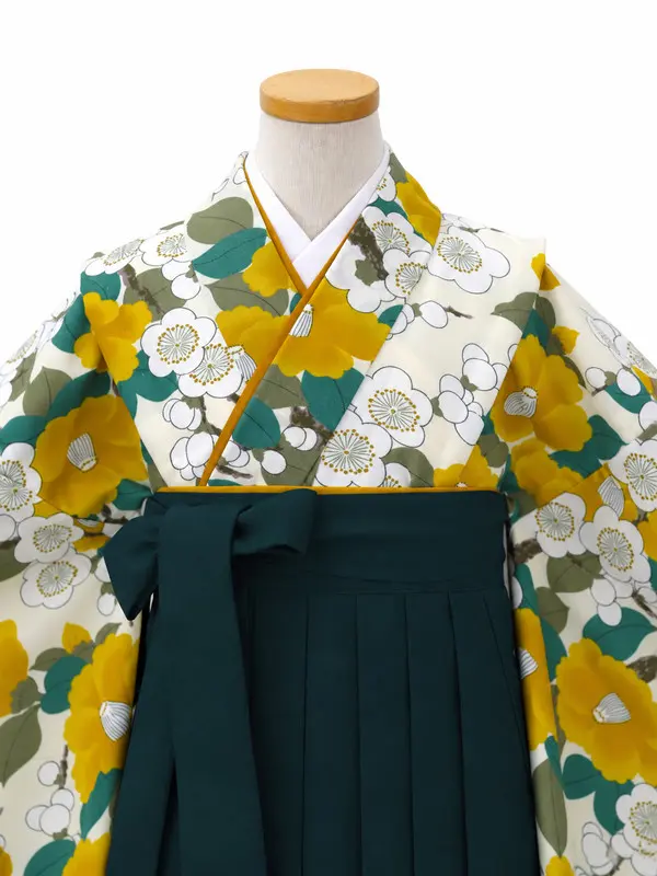 小学生卒業式かんたん袴(女の子)ママも安心　梅椿・カラシ×緑