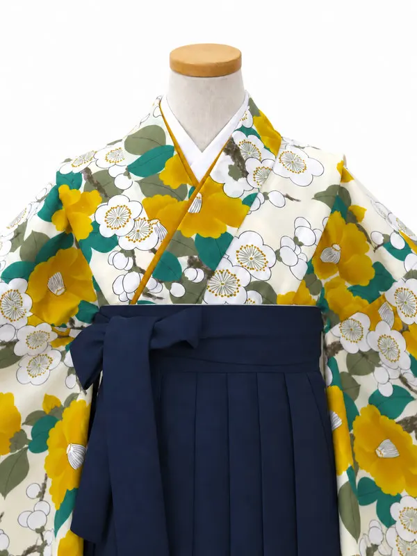 小学生卒業式かんたん袴(女の子)ママも安心　梅椿・カラシ×紺