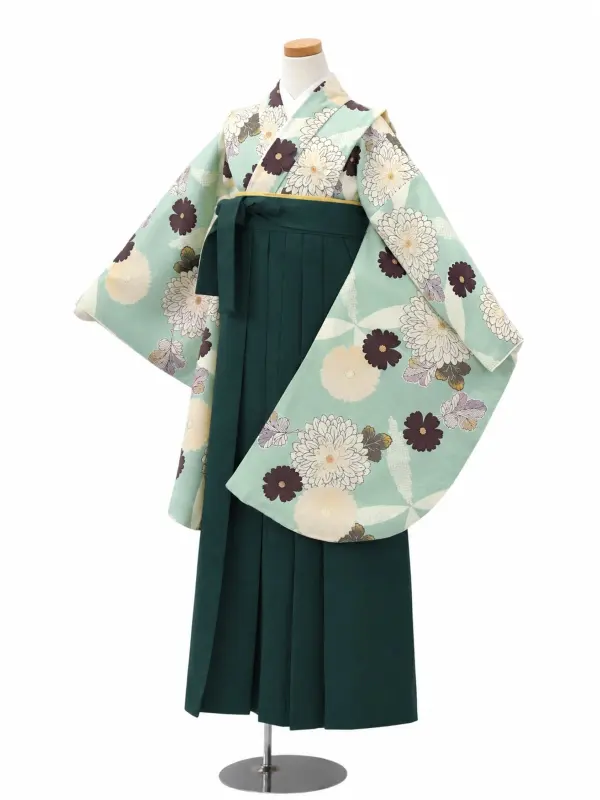 小学生卒業式かんたん袴(女の子)ママも安心　七宝に万寿菊・ミント×緑