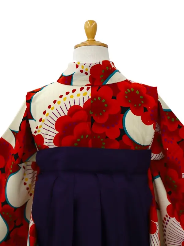【ママも安心　小卒女児袴かんたん着付け】梅づくし・赤×紫