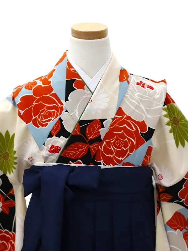 【ママも安心　小卒女児袴かんたん着付け】きりばみ・オフ×紺