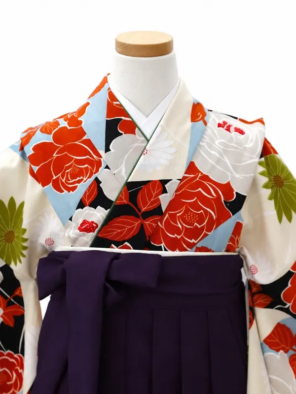 小学生卒業式かんたん袴(女の子)ママも安心　きりばみ・オフ×紫