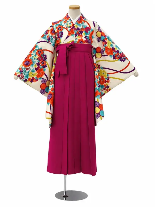 【ママも安心　小卒女児袴かんたん着付け】薬玉・オフ×えんじ
