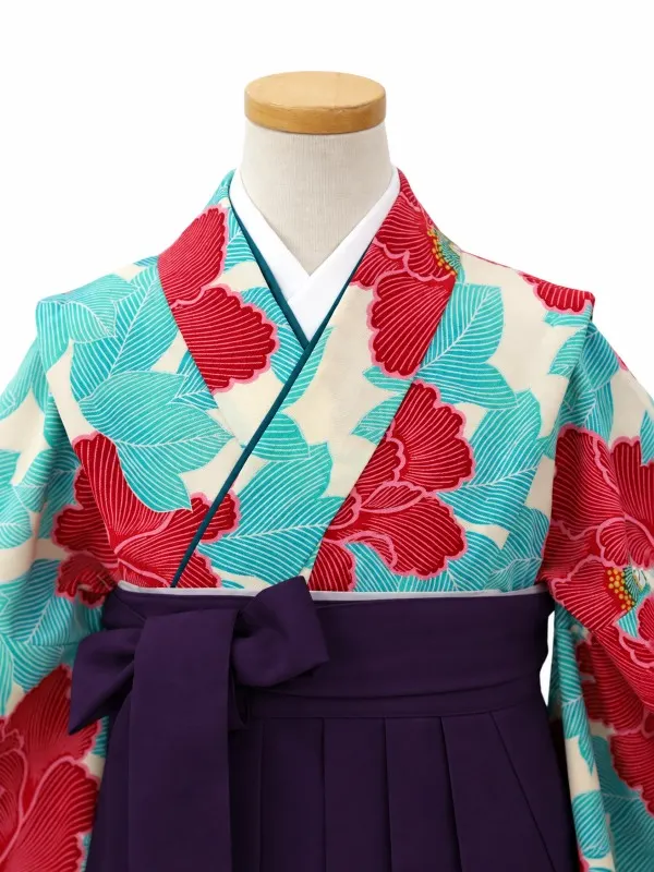 小学生卒業式かんたん袴(女の子)ママも安心　牡丹・オフ・×マゼンタ×紫