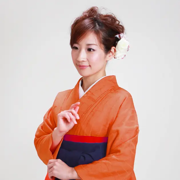 卒業式袴 正絹 ｵﾚﾝｼﾞ 38 紺袴【身長155cm位】