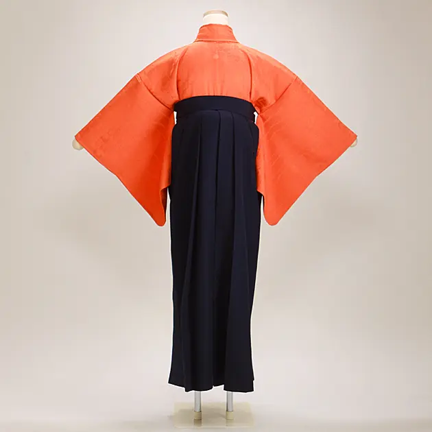 卒業式袴 正絹 ｵﾚﾝｼﾞ 38 紺袴【身長155cm位】