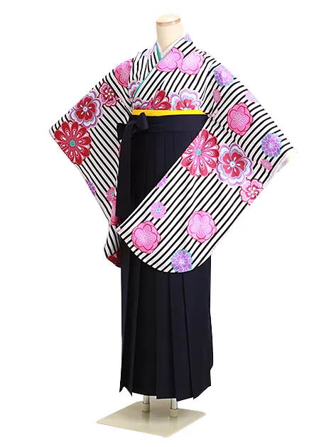 卒業式袴 白黒 0304 紺袴【身長158cm位】