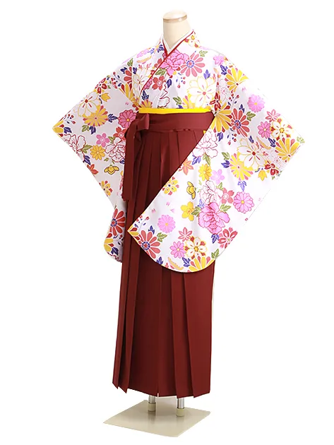 卒業式袴 白花 0306 ｴﾝｼﾞ袴【身長158cm位】
