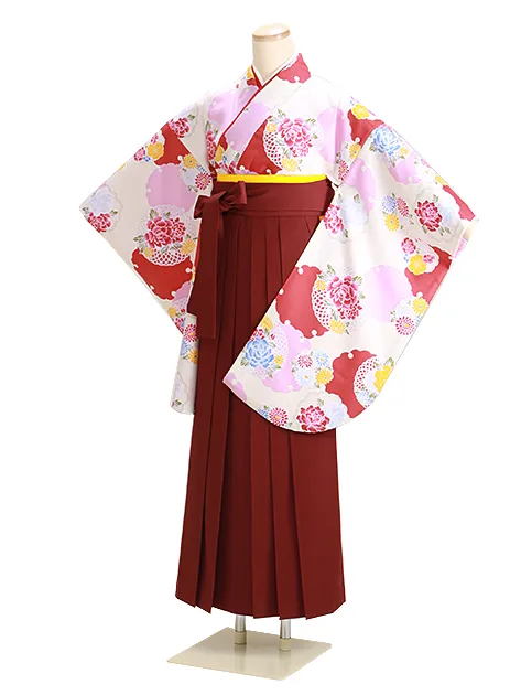 卒業式袴 白花 0307 ｴﾝｼﾞ袴【身長158cm位】