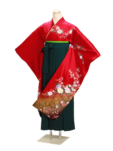 袴【大きいｻｲｽﾞ】 赤 中振袖-F221 緑袴【身長165cm位】
