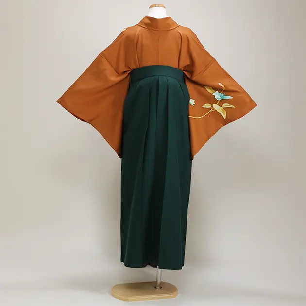 【正絹】卒業式袴 訪問着 茶色 13 緑袴【身長155cm位】