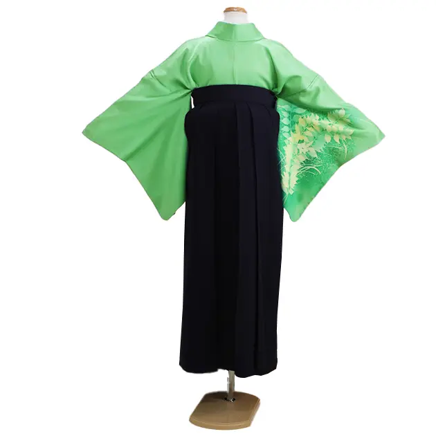 【正絹】卒業式袴 訪問着 ｸﾞﾘｰﾝ 16 紺袴【身長155cm位】