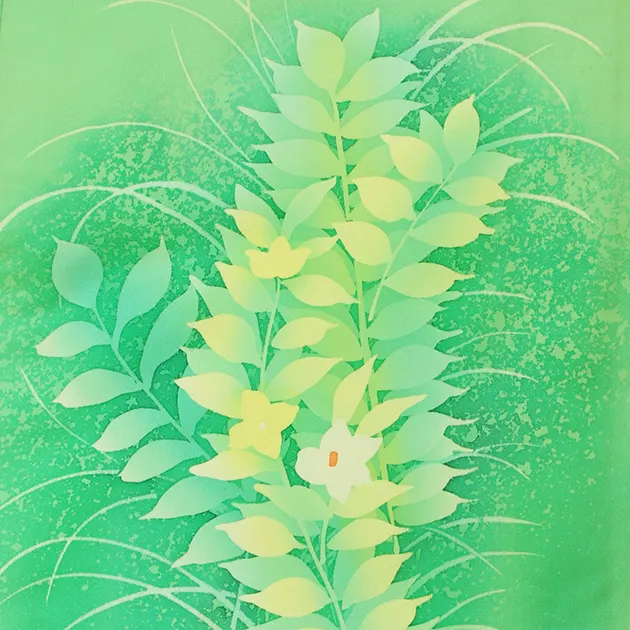 【正絹】卒業式袴 訪問着 ｸﾞﾘｰﾝ 16 紺袴【身長155cm位】